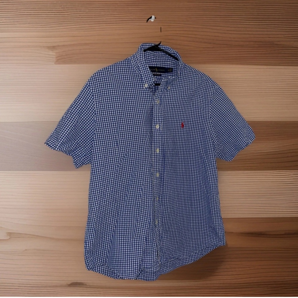 Ralph Lauren Men’s Blue White Checker Seersucker Button Up Shirt XL Preppy Dad